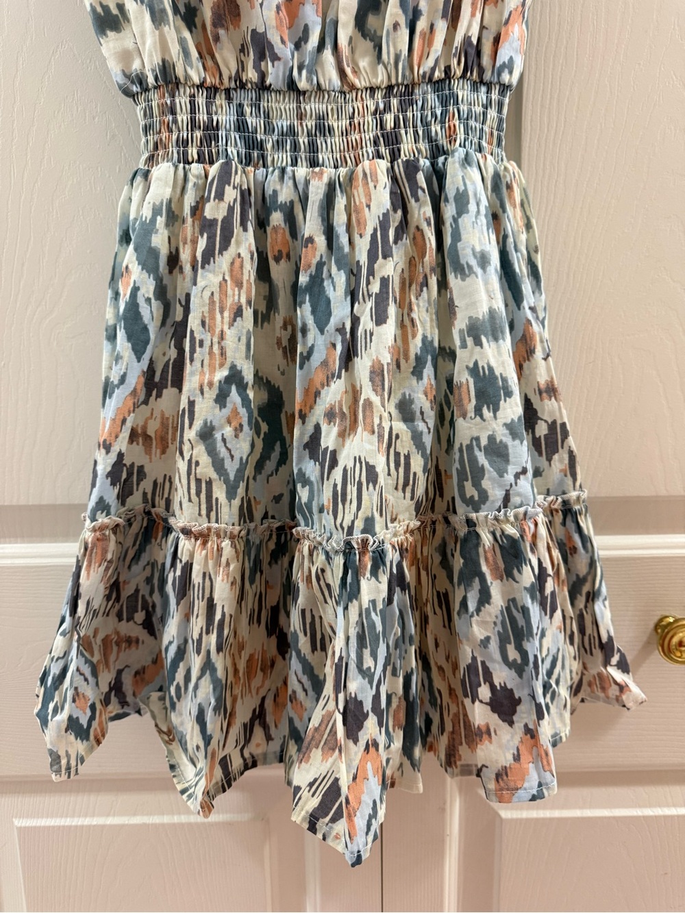 Tart Ezra Aztec Tribal Flutter Sleeve Smocked Mini Dress Boho Size S - Picture 4 of 11